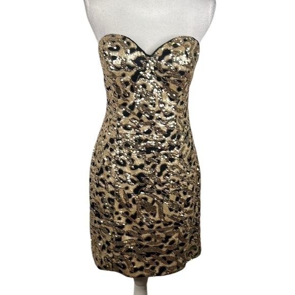 Milano Formals Black & Gold Sequin Special Occasion Prom Mini Dress Size 10 - Picture 1 of 6